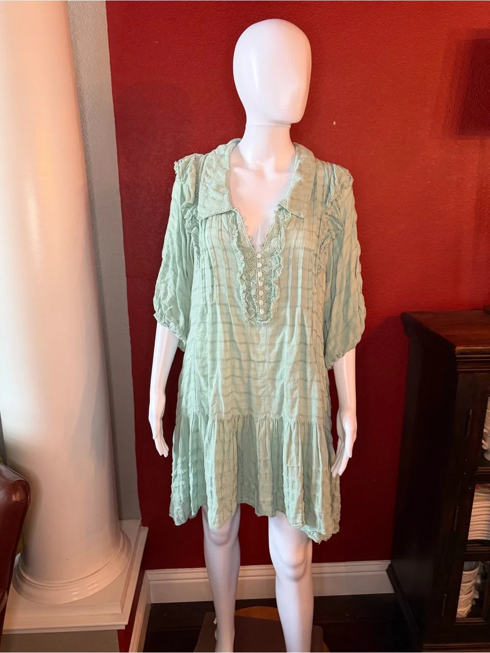 Free People Elora Mini Dress Mermaids Tail Mint Green Boho Size M